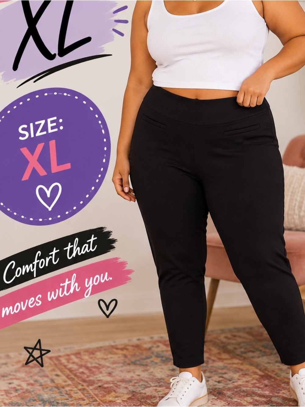 Wonderly Plus Size Black Ankle Ponte Pull-On Pants XL